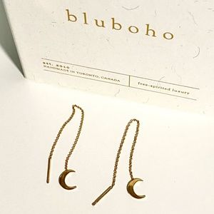 Bluboho Crescent Moon Threader Earrings. 14k yellow gold.
